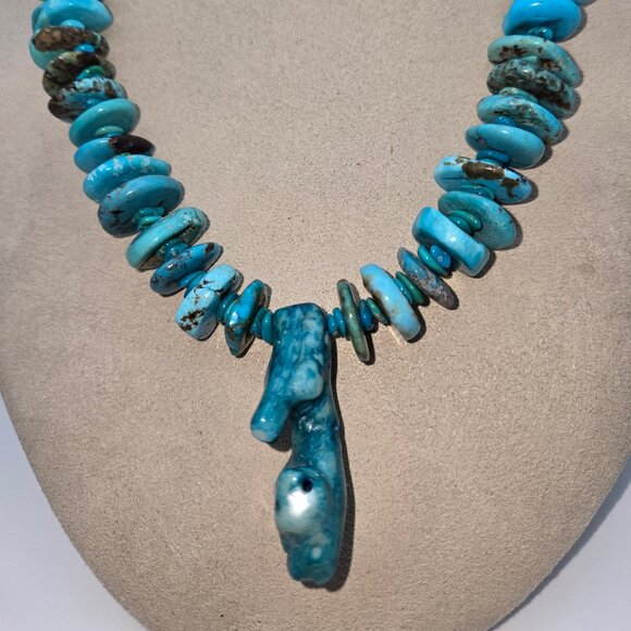Natural Blue Coral and Kingman Turquoise Necklace - Picture 4 of 6